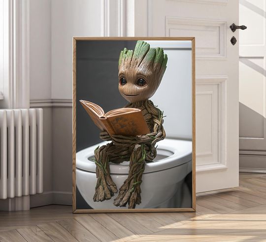 Funny Groot Poster, Groot Bathroom Print, Groot Funny Posters, Funny Bathroom, Digital Download, Funny Bathroom Wall Art, Restroom Decor