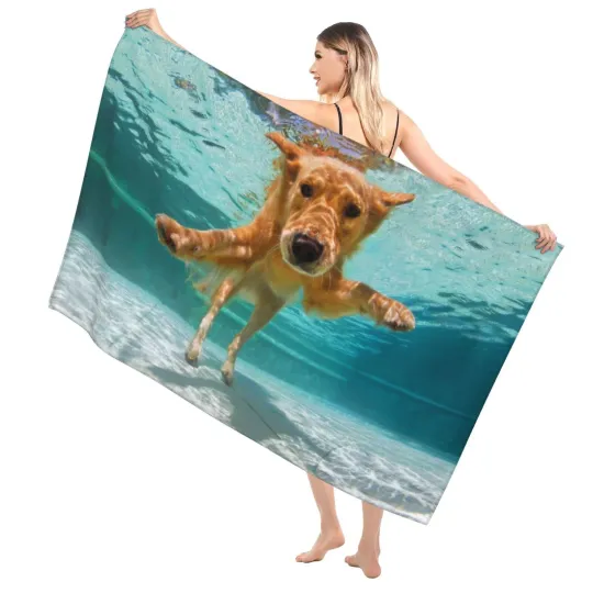 32x52 in Underwater Dog Beach Towel Funny Golden Retriever Towels Sand Free