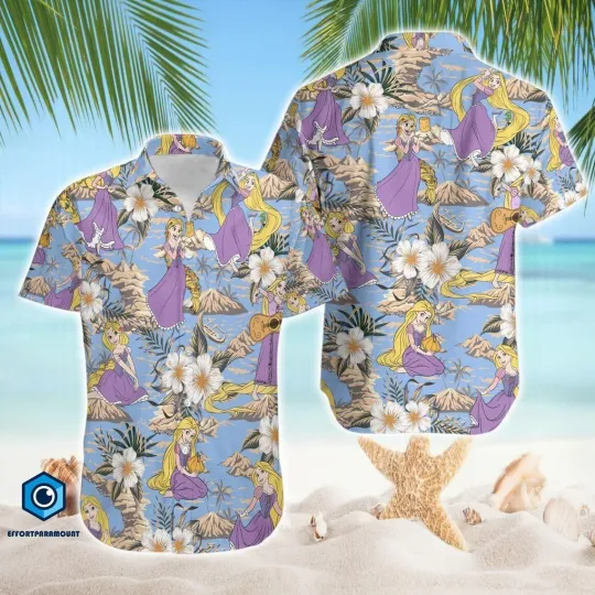 Rapunzel Tangled Hawaiian Shirt Button Down Unisex Adults Outfit Full Size S-5XL