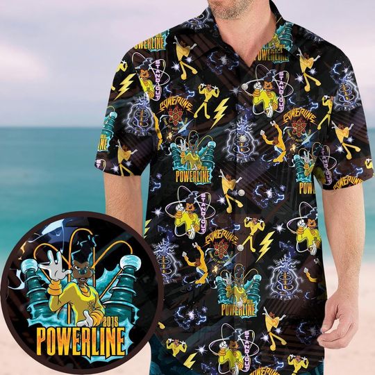 Retro 90s Goofy Movie Button-Up Shirt, Max Goofy Roxanne Powerline Design, Disney Hawaiian Shirt