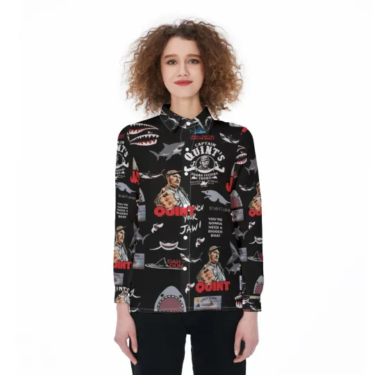 Jaws Movie Blouse Shirt, Amity Island Women Shirt, Shark Movie Long Sleeve Shirt, Quint's Shark Fishing Shirt, Jaws Shirt For Her