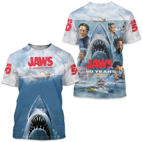 Jaws Movie 50 Years 1975-2025 Thank For The Memories 3D Shirt
