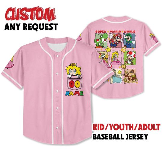 Personalized Super Mario Baseball Jersey, Super Mario Luigi Princess Peach Birthday Girl Jersey, Mario Birthday Boy Tee, Mario Family Shirt