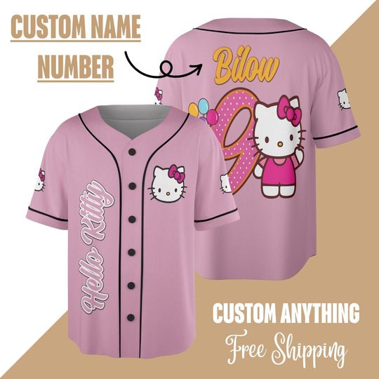 Personalized Hello Kitty Baseball Jersey, Hello Kitty Jersey,Hello Kitty Shirt,Hello Kitty Lover, Hello Kitty Shirt, Kitty Cat Birthday Girl