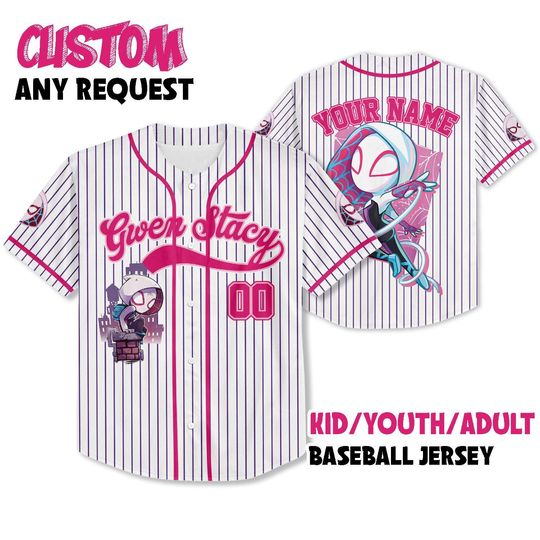 Personalized Spidey and His Amazing Friends Baseball Jersey, Gwen Stacy Baseball Jersey , Spiderman Baseball Team Outfit