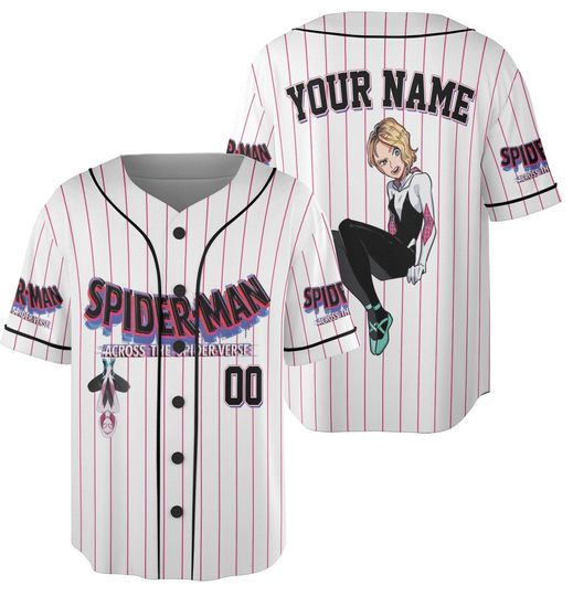 Personalize Spider Man Across The Spider-Verse Gwen Stacy Baseball Jersey, Superhero Jersey Team, Spider-Man Baseball Team, Disney Baseball Jersey