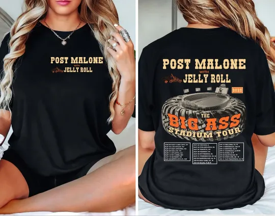 Post Malone Jelly Roll Big Ass Stadium Tour Concert Fan 2025 T-Shirt