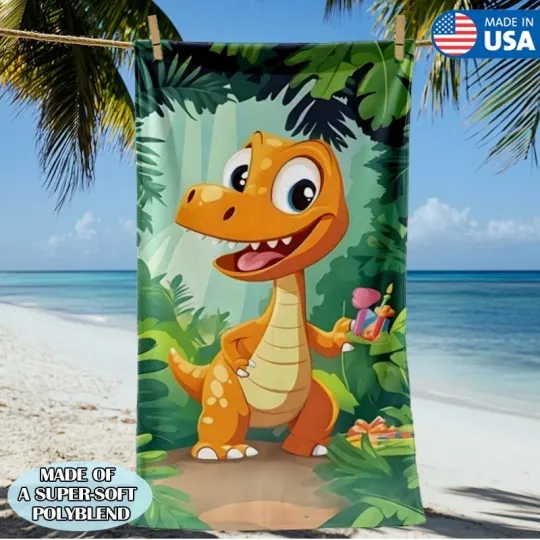 Dinosaur Print Large Beach Towel Oversize Soft Microfiber Bath Towel Lightweight