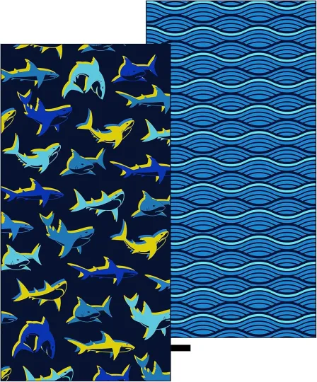 Large Microfiber Beach Towel: Bright Yellow Blue Shark Beach Towel for Travel