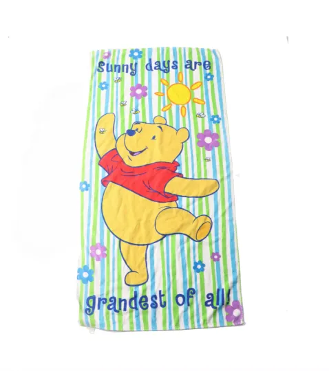 Vintage 90s Disney Winnie the Pooh Spell Out Striped Terry Cloth Beach Towel