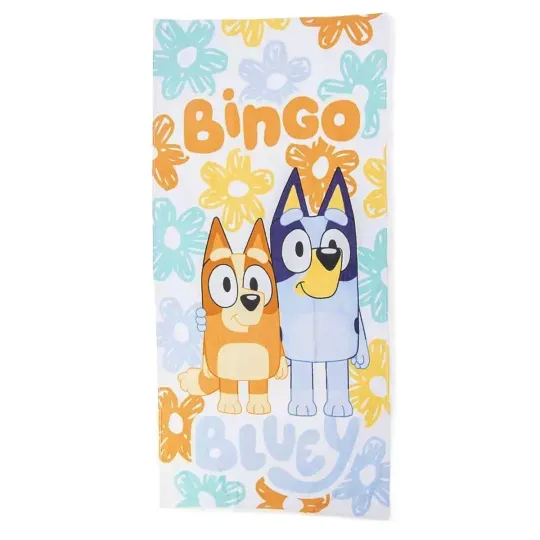 BlueyDad and Bingo Kids Floral Cotton Beach Towel, 28"W x 58"L