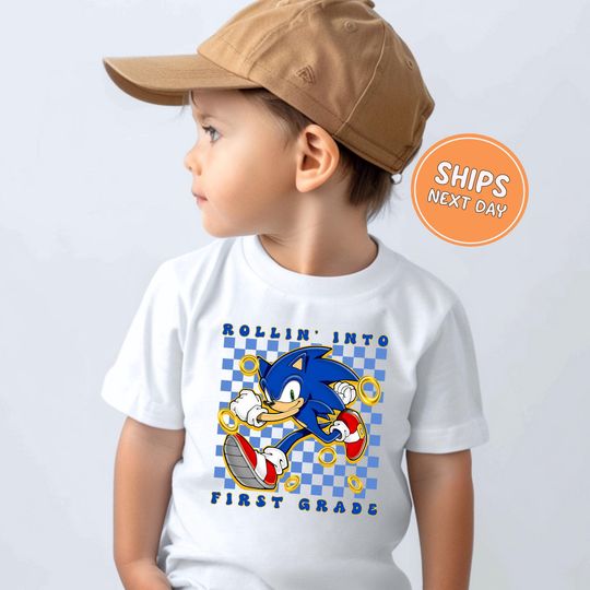 Sonic 1st Grade Shirt Sonic Rollin Into 1st Grade Shirt Back to School Shirt for Kids School is Beginning Shirt School is Back Tee