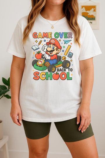 Game Over Back to School PNG, Funny Mario Kart Student Digital Download, Gamer School Shirt Sublimation, First Day Classroom Clipart