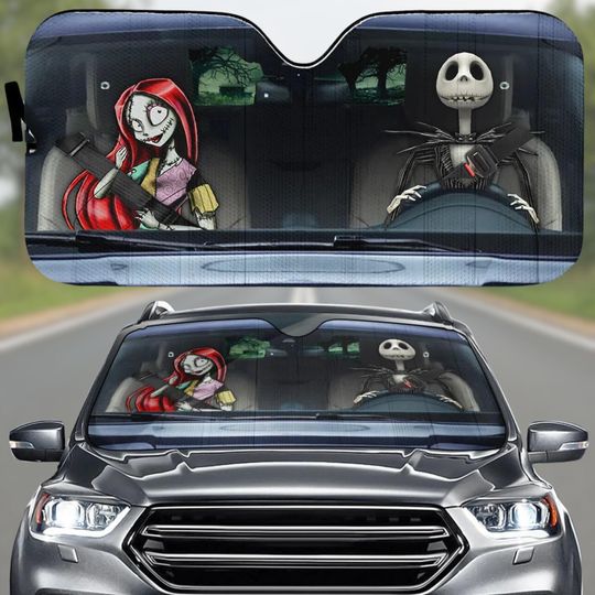 Jack and Sally Car Sunshade - Nightmare Before Christmas Windshield Cover