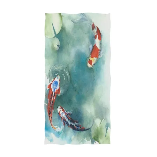 Japanese Koi Fish in The Pond Ultra Soft Hand Towel Wash Cloths for Bath Hote...