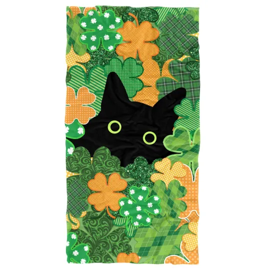 St. Patrick's Day Beach Towel 30"x60" Black Cat Lightweight Microfiber Bath
