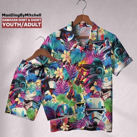 Star Wars Stormtrooper Floral Colorfull ,Men's Short Sleeve Shirt, Movie Button Shirt, Movie Hawaiian Shirt, Star Wars Gift, Movie Fan Shirt