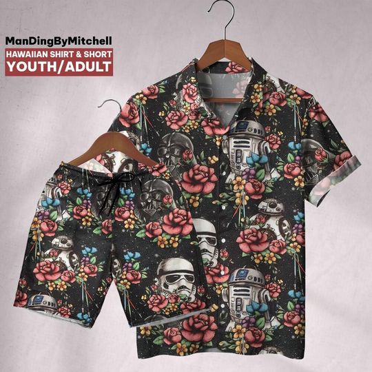Star Wars Floral Darth Vader Stormtrooper, Movie Button Shirt, Movie Hawaiian Shirt, Star Wars Gift, Movie Fan Shirt