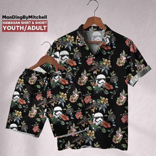 Star Wars Floral Stormtrooper Kylo Ren ,Men's Short Sleeve Shirt, Movie Button Shirt, Movie Hawaiian Shirt, Star Wars Gift, Movie Fan Shirt