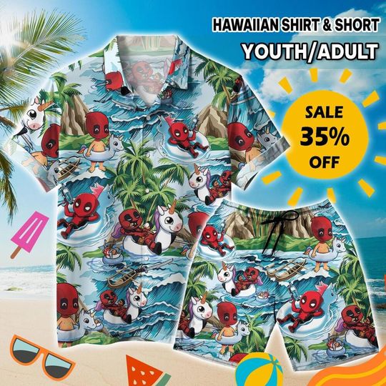 Deadpool Seamless Ready To Summer Trpoical, Men's Short Sleeve Shirt, Movie Hawaiian Shirt, Deadpool Gift, Movie Fan Shirt
