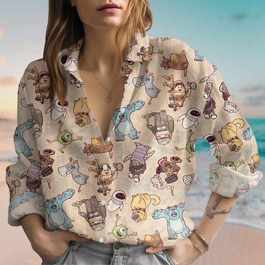 Disney Up Movie Shirt, Cartoon Women Blouse, Tropical Shirt, Family Movie Shirt, Disney Gift, Carl And Ellie Button Up Shirt