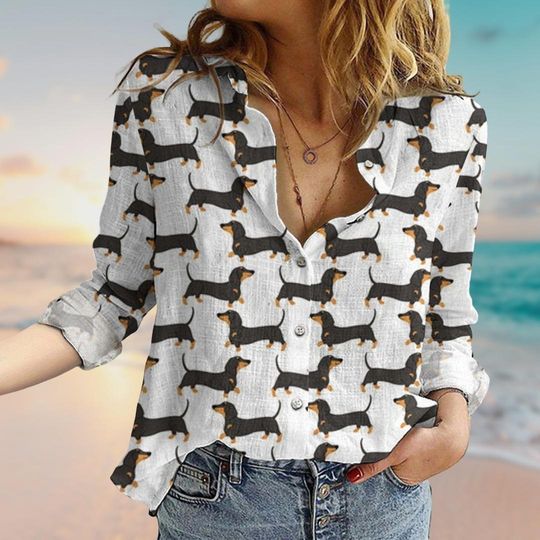 Dachshund Shirt, Wiener Dog Shirt, Dachshund Mom Shirt, Sausage Dog Women Blouses, Dog Owner Button Up Shirt, Gift For Her