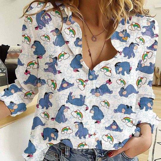 Disney Eeyore Blouse Shirt, Winnie The Pooh Button Down Blouse, Eeyore Cartoon Shirt For Women, Sad Donkey Disney Gift, Eeyore Outfit
