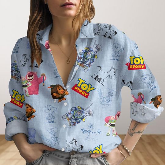 Disney Toy Story Women Blouse, To Infinity And Beyond Shirt, Toy Story Characters Button Up Shirt, Toy Story Friends Long Sleeve Shirt
