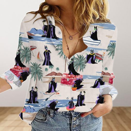Maleficent Blouse, Sleeping Beauty  Women Blouses, Disney Villains Button Shirt, Magic Kingdom, Disney Halloween Long Sleeve Blouse