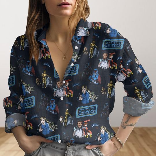 Star Wars Empire Strikes Back Darth Vader Womens Blouse, Disney Star Wars Button Down Shirt, Movie Lovers Gift, Star Wars Characters