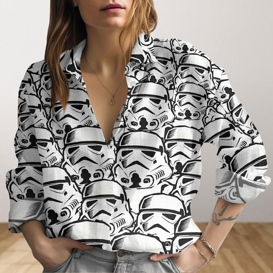 Stormtrooper Face Women's Blouses, Star Wars Button Shirt, Disney Movie Long Sleeve Shirt, Galaxy's Edge Shirt, Disneyland Summer Shirt
