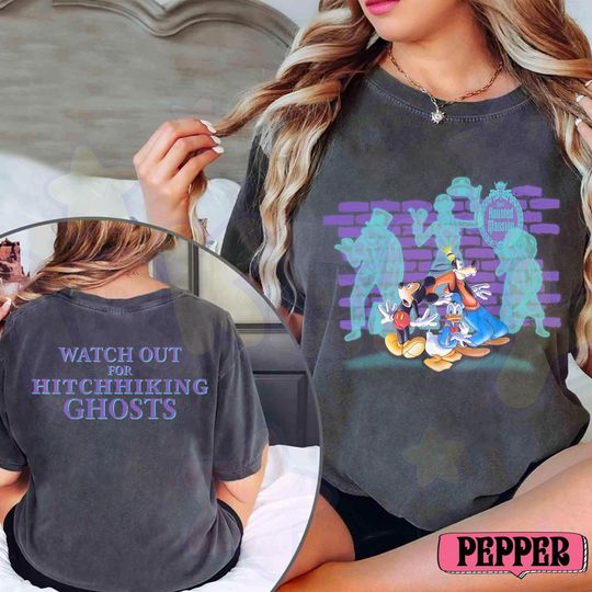 Two Sided Retro Disney Haunted Mansion T-Shirt, Mickey & Friends Hitchhiking Ghosts Tee, Disneyland Halloween Outfit 2025