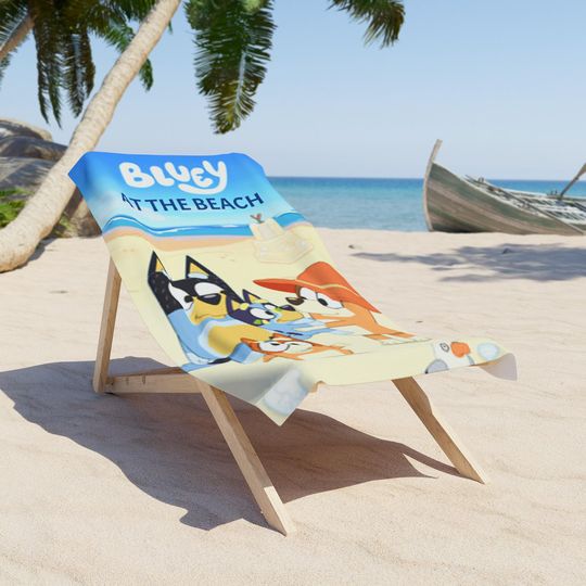 BlueyDad Beach Towel with Fun Cartoon , Soft Summer Pool and Beach Towel, Ideal for Kids Vacation Essentials Gift