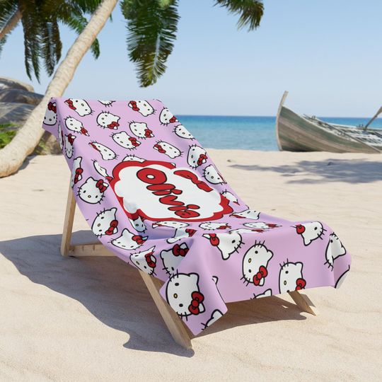 Hello Kitty Beach Towel - Custom Personalized Pool Towel, Large Summer Towel for Kids and Adults, Unique Gifts for Hello Kitty Fans