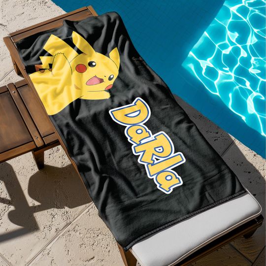 Custom PKM Beach Towel, Cool Summer Towel, Soft and Absorbent Towel, Pika Towels, Cartoon Towels, Pool Towel, Birthday Gifts for Kids