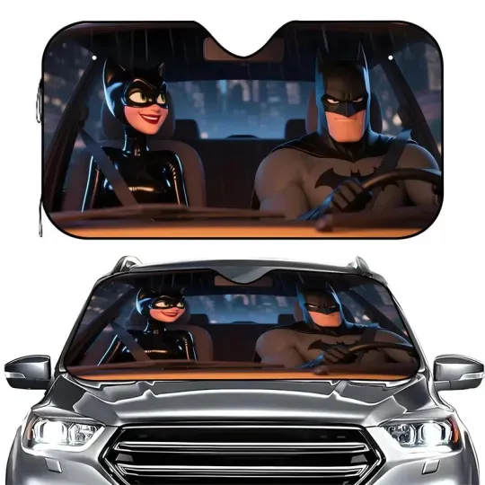 Batman And Catwoman Take A Fun Ride In Car Car Windshield Sun Shade