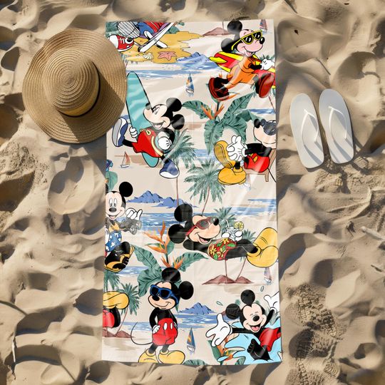 Disney Mickey Mouse Beach Towel, Disney Bath Towel, Pool Towel, Disneyland Gift For Kid, Beach Towel, Bath Pool, Summer Vacation