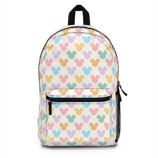 Pastel Mickey Mouse Backpack Soft Color Disney Bag with Mickey Head Print Kawaii Park Bag, Cute Travel Backpack, Magical Gift