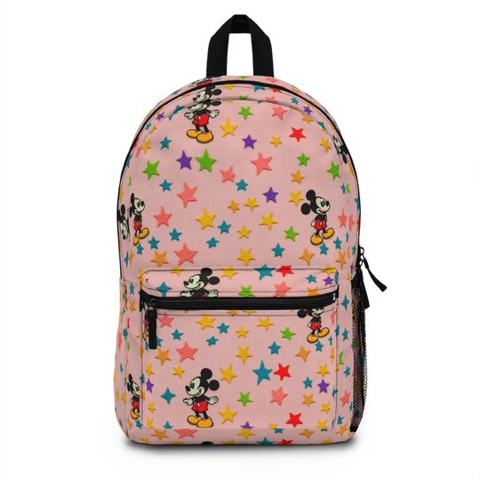 Pink Mickey Stars Backpack, Faux Embroidery Bag, Disney Inspired School Bag, Travel Backpack, Cute Kids Gift