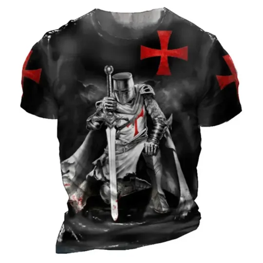 Vintage Men's T-shirt Knights Templar Print Men Clothing Summer Oversized