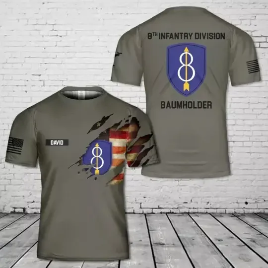 Custom Name US Army 8th Infantry Division 3D T-Shirt