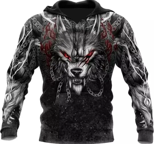 3D Printed Nordic Mens Hoodie Viking Warrior Tattoo Size S-5XL