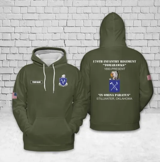 Custom Name US Army 179th Infantry Regiment Tomahawks 3D Hoodie