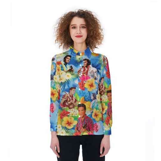 Elvis Presley Blouses Shirt, King Of Rock N Roll Casual Shirt, Elvis Button Up Shirt, Aloha Shirt For Music Lover, Elvis Presley Summer Tee