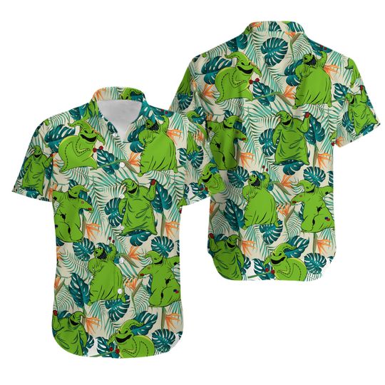 Discover Oogie Boogie Button Shirt, Boogie Hawaiian Shirt, Summer Men Shorts, Disney Tropical Pattern Tee, Beach Shorts For Horror Movie Lover