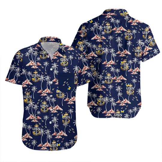 Us Navy Hawaiian Shirt US Navy Chief Petty Officer Backbone Anchor Pocke