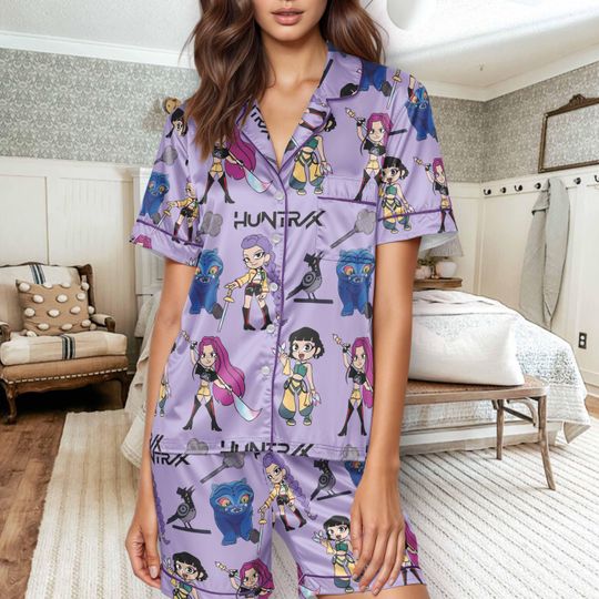 Huntrix K-Pop Demon Hunters Pajama Set  K-Pop Demon Hunters Sleepwear, Short Sleeve Pjs, Gift For Kpop Lovers