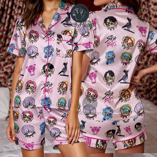Kpop Saja Boys Pajama Set  Demon Hunters Fan Gift  Huntrix Kpop Shirt & Short/pant  Kpop Merch for Fans  Saja Boys Sleepwear Gift Set