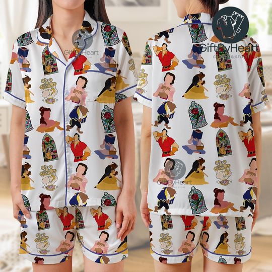 Beauty and the Beast Pajama Set  Princess Belle Holiday PJs  Disney Sleepwear for Women  Fairytale Gift for Her