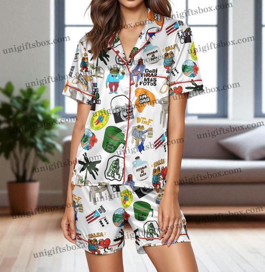 Bad Bunny DTMF Pajama Set for Women  Funny Graphic Print Sleepwear  Short Sleeve Options  Reggaeton Loungewear Gift